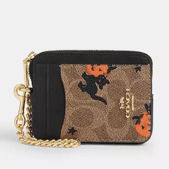 Zip Card Case In Signature Canvas With Halloween Print Wallet Bag Purse - Picture 8 of 10